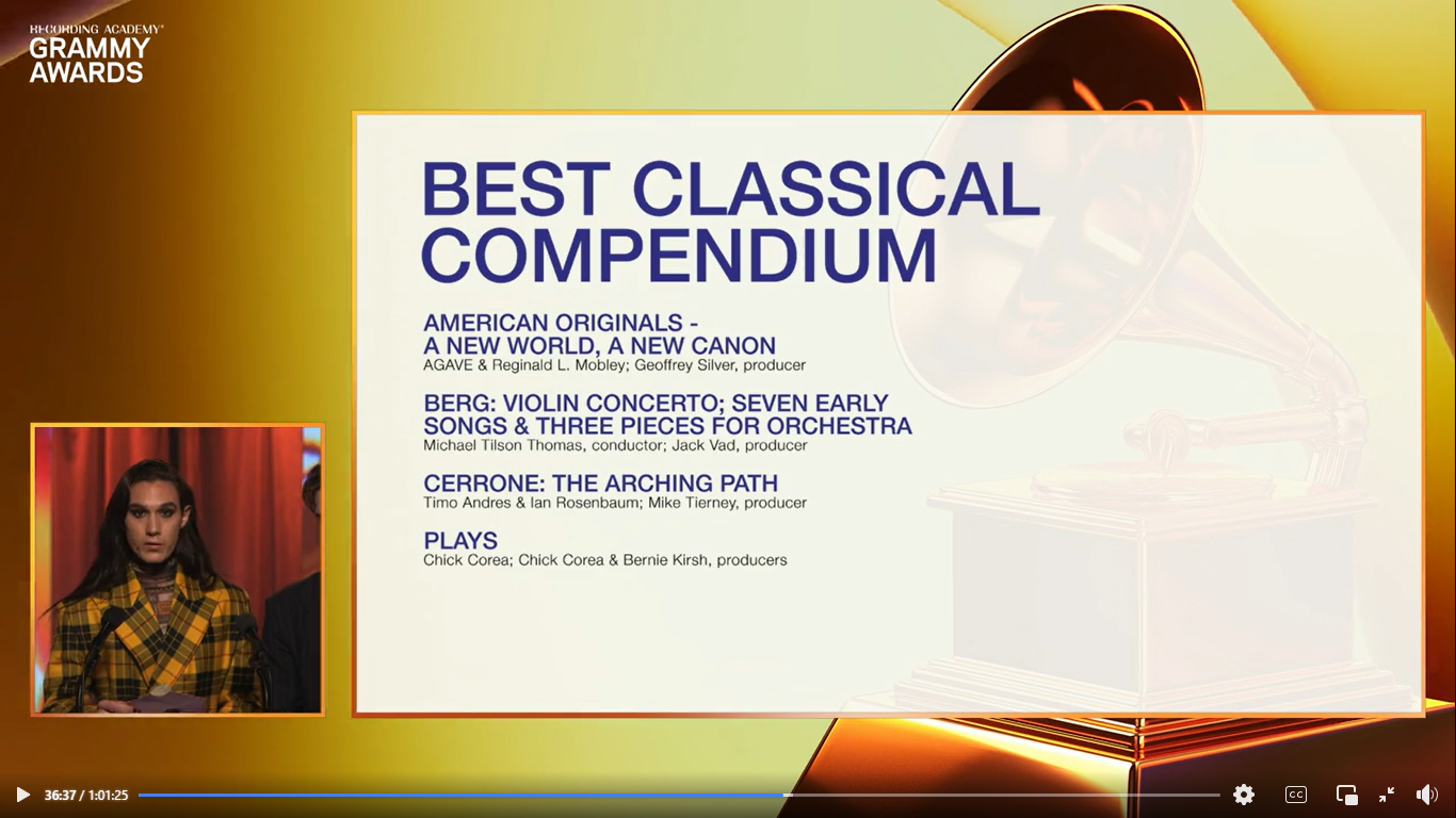 Screenshot of Grammy nominees